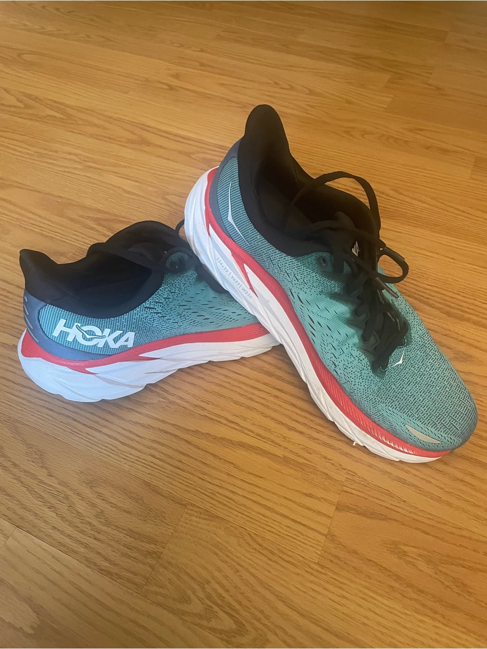 Hoka Clifton 8, Men’s Teal and Red Athletic Sneakers